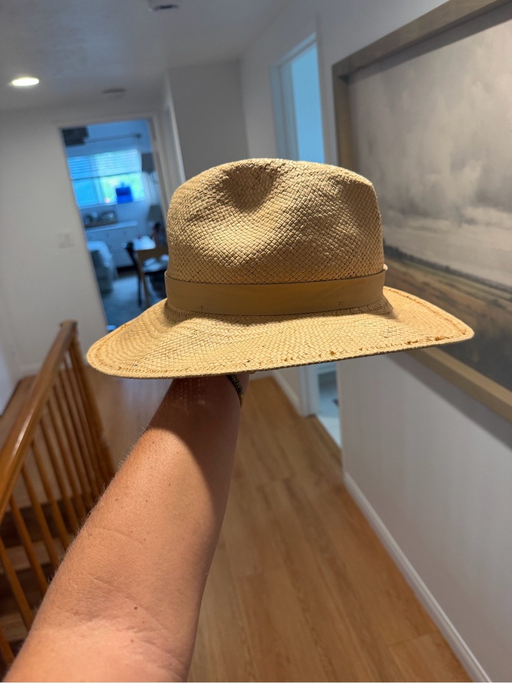 Janessa Leone Men's Straw Fedora in Natural Beige with Tan Band
